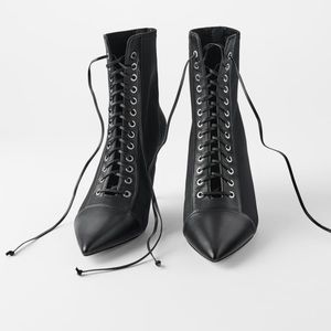 ZARA Technical Lace Heeled Ankle Booties